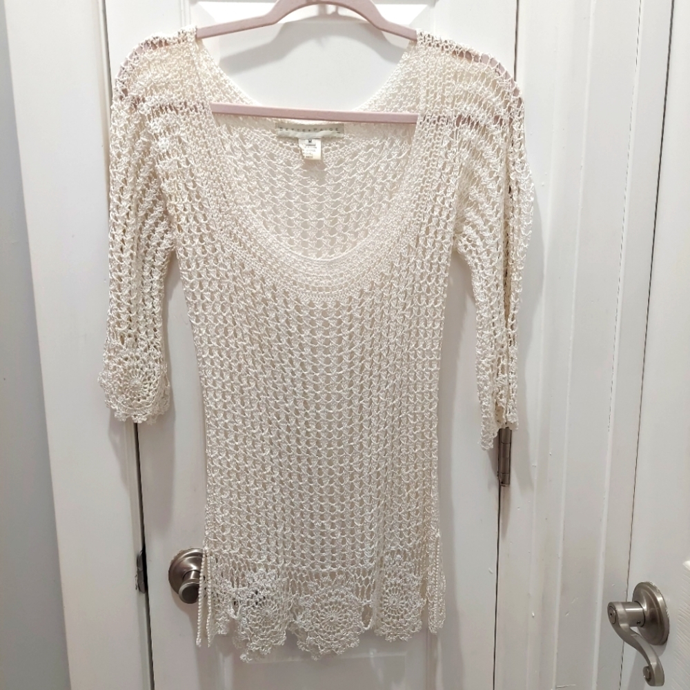 Bette Paige white knitted top Crocheted Long Sleeve Size Medium